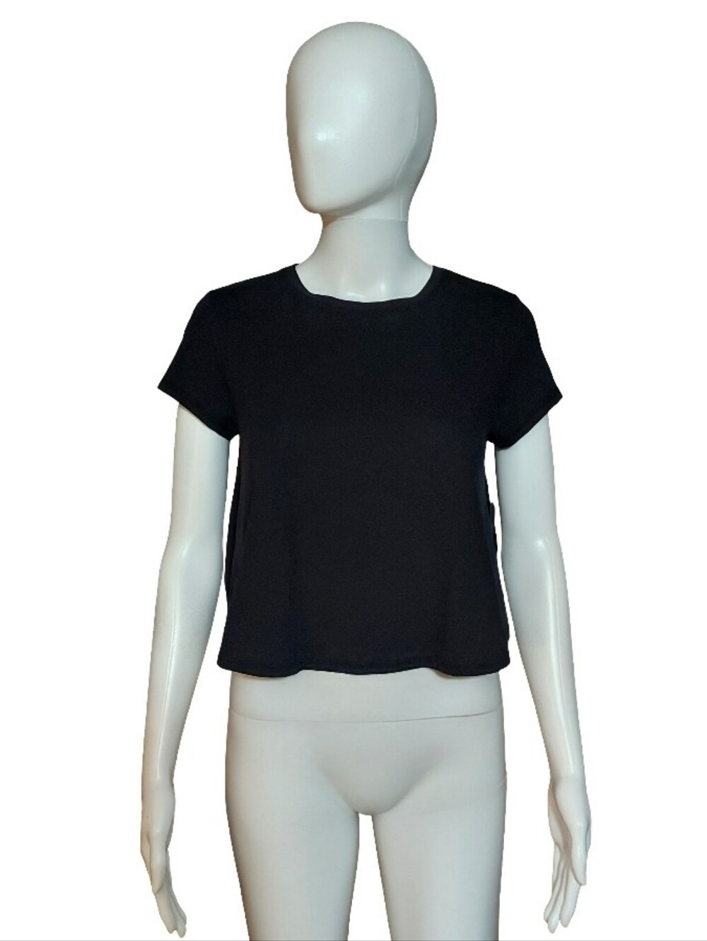 Rachel Zoe Cropped Relaxed Fit Black Short Sleeve Crew Neck Tee